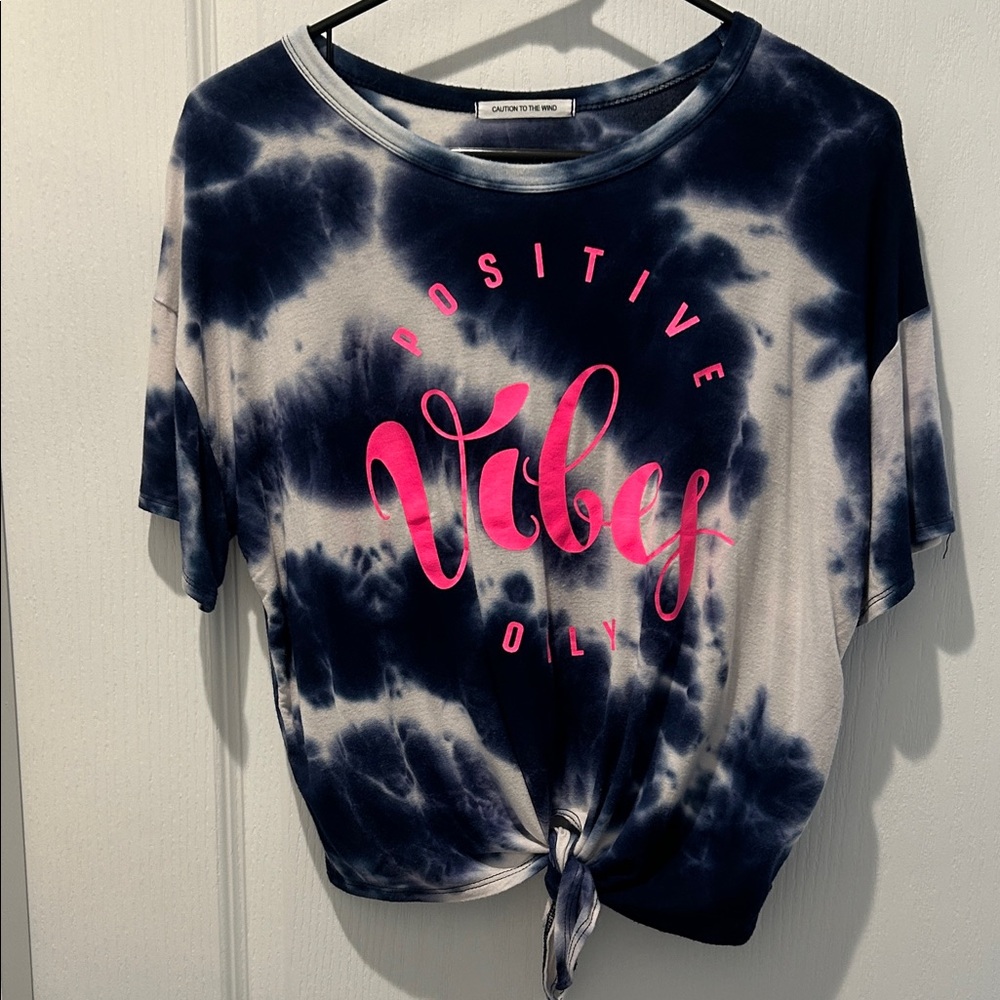 Caution To The Wind Navy and Pink Tie-Dye Tee